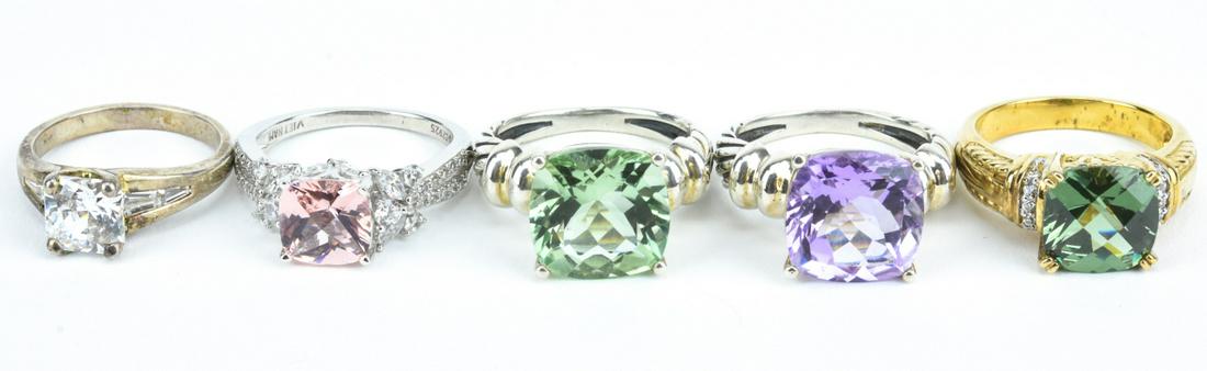 Vintage Sterling Silver Colorful Cocktail Rings: Vintage Sterling Silver Colorful Cocktail Rings– Lot of 5 chunky rings with colorful “stones” and paste. Approximately 25g. Various sizes. Provenance: From a prominent Westchester Jewelry Store.