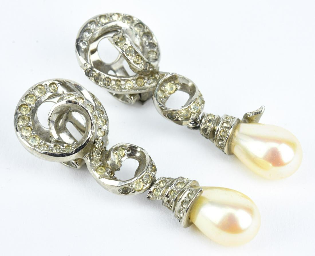 Pair of Vintage Costume Jewelry Paste Earrings: Pair of Vintage Costume Jewelry Paste & Pearl Clip on Earrings. Each measures just over 1.75 inches in length.