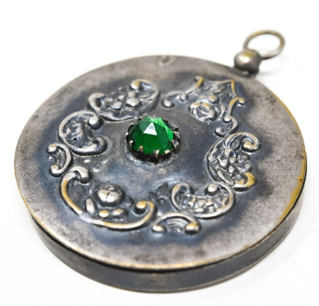 Antique 19th C Emerald Paste Locket Pendant: Antique 19th C Emerald Paste Locket Necklace Pendant. Measures 1.75 inches in length.