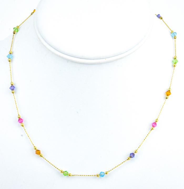 Vintage 14k Gold Station Necklace: Vintage 14k Gold Station Necklace – A fine necklace with alternating colored beads, possibly semi-precious gemstones or paste. Approximately 17 inches long. Provenance: From a prominent Westchester