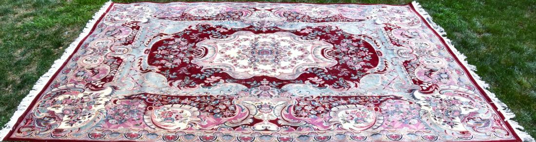 French Aubusson Style Vintage Wool Carpet: French Aubusson Style Vintage Wool Carpet. 121 inches x 168 inches
