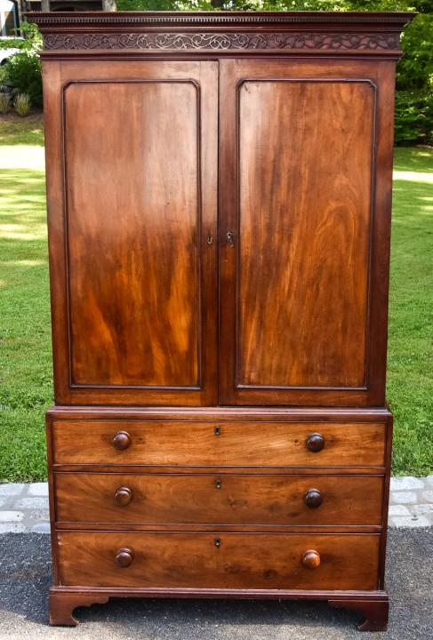 Chinese Chippendale Carved Wardrobe, Linen Press: Chinese Chippendale Carved Wardrobe / Linen Press. 76 inches x 40 inches x 20 inches