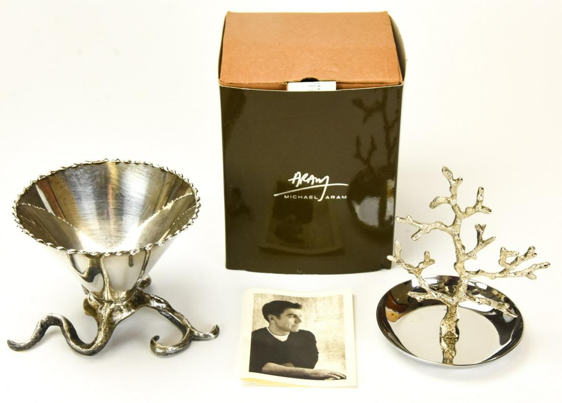 Michael Aram Silver Plate Tree & Serving Dish: Michael Aram Silver Plate Hand Wrought Jewelry Tree & Serving Dish. Approximately 4 inches x 5 inches.