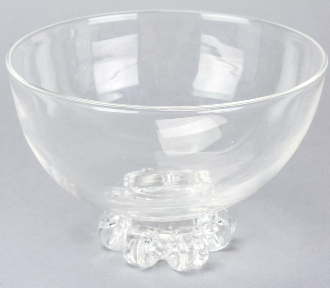 Steuben Crystal John Dreves Scroll Footed Bowl: Steuben Crystal John Dreves Scroll Footed Bowl Signed. 2 small chips under base. 7 inches x 5 inches