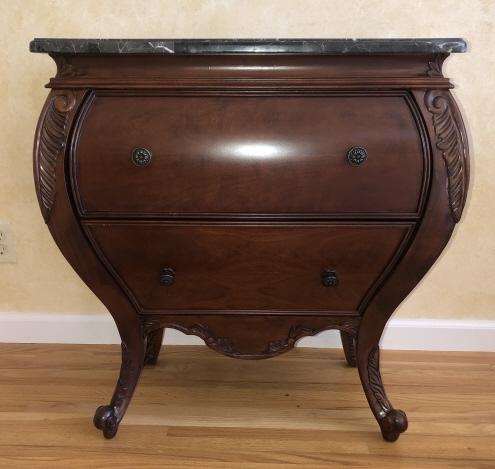 Italian Baroque Carved Marble Top Bombe Chest: Italian Baroque Carved Marble Top Bombe Chest. 31 inches x 28 inches x 16 inches
