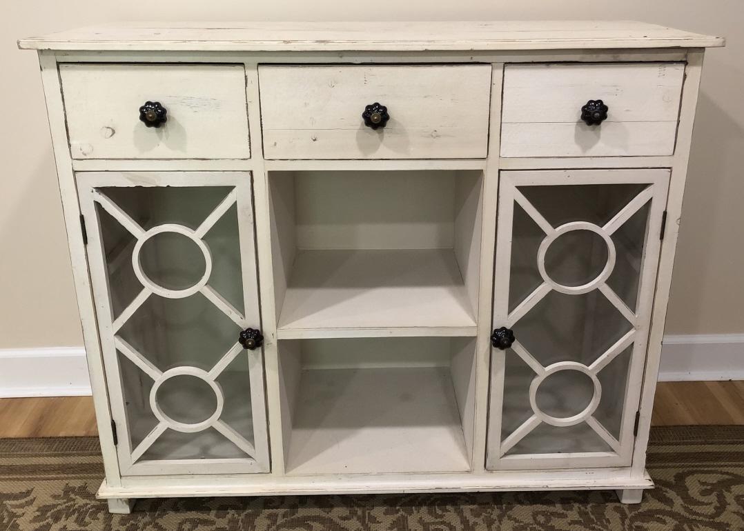 Country Pine Lattice Glass Paned Console: Country Pine Lattice Glass Paned White Washed Console or Cabinet. 34 inches x 41 inches x 15.5 inches