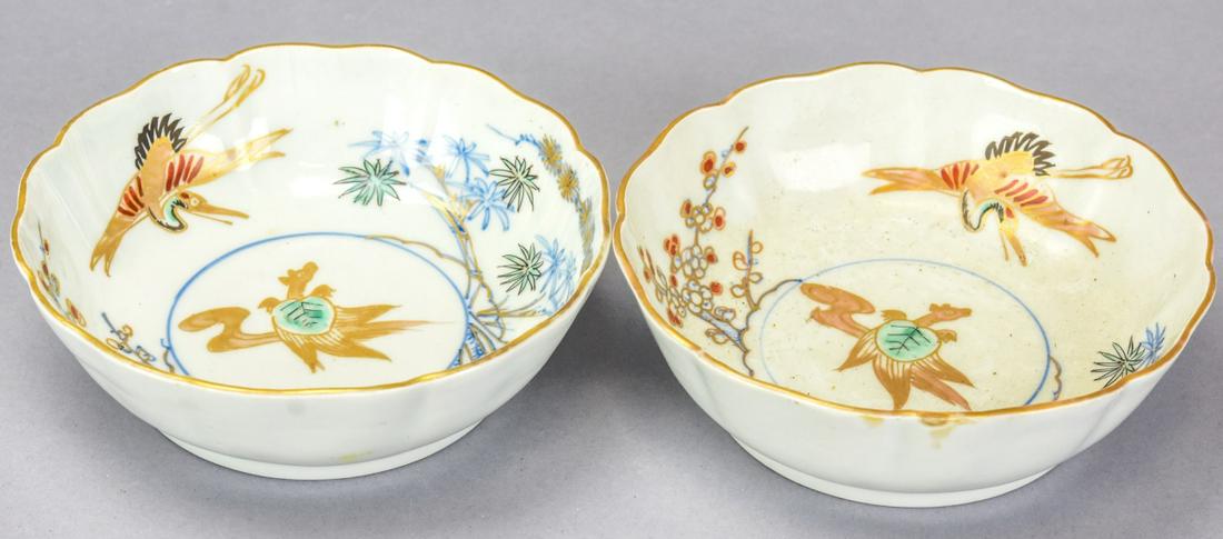 Pair Antique Japanese Porcelain Imari Bowls: Pair Antique Japanese Porcelain Hand Painted Imari Bowls. 6.5 inches in diameter.