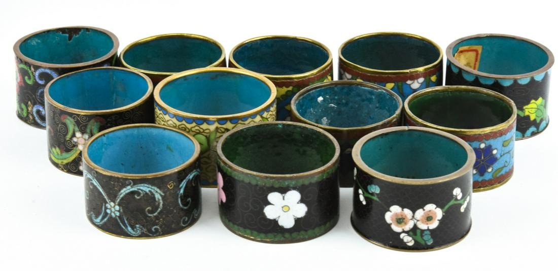 Twelve Chinese Cloisonne Enamel Napkin Rings: Twelve Chinese Cloisonne Enamel Napkin Rings