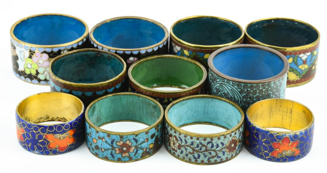 Eleven Chinese Cloisonne Enamel Napkin Rings: Eleven Chinese Cloisonne Enamel Napkin Rings.