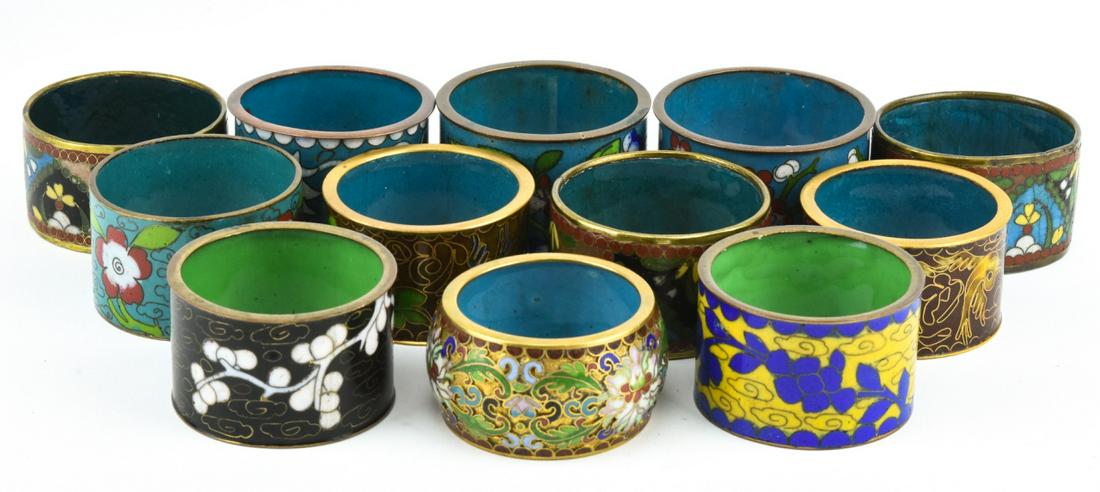 Twelve Chinese Cloisonne Enamel Napkin Rings: Twelve Chinese Cloisonne Enamel Napkin Rings