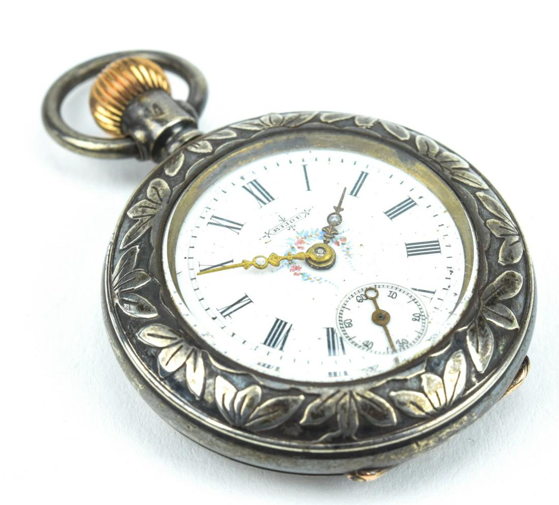 Antique 800 Silver Bird in Nest Motif Pocket Watch (1 of 9)