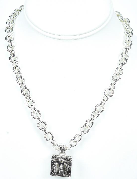 Silver Tone Necklace w Trinity Angel Locket Box: Silver Tone Necklace w Trinity Angel Locket Box . Measures 17 inches in length