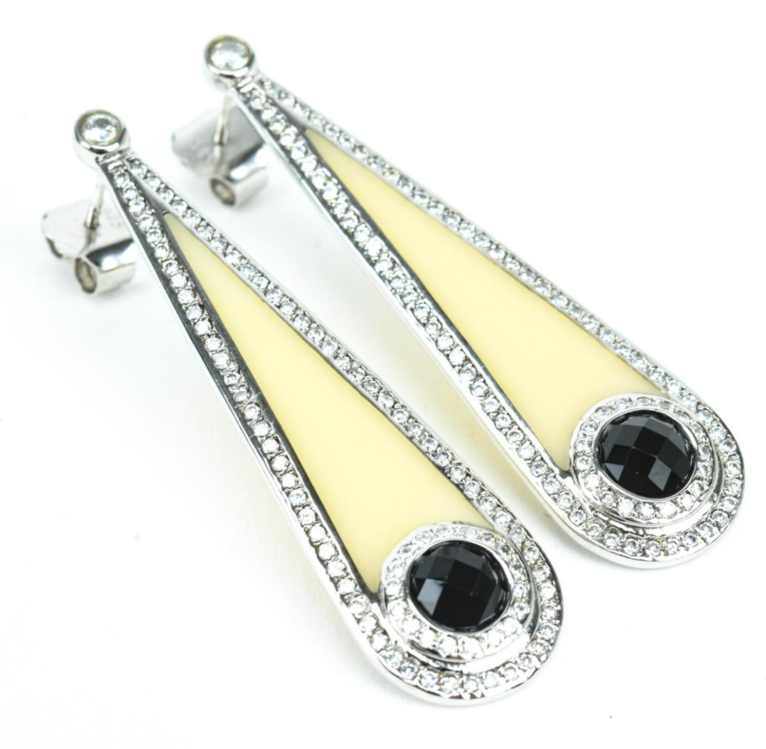 Pair Sterling Silver & White Resin Earrings w CZ (1 of 7)