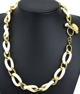 Angelique de Paris Sterling Curb Link Necklace: Angelique de Paris Sterling Curb Link Necklace. Vermeil sterling silver and cream acrylic links. Measures 18.5 inches in length.