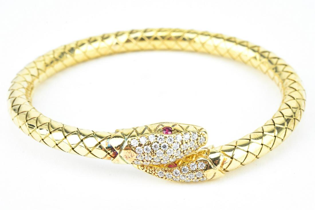 Vermeil Sterling Silver Snake Motif Bracelet w CZ (1 of 7)