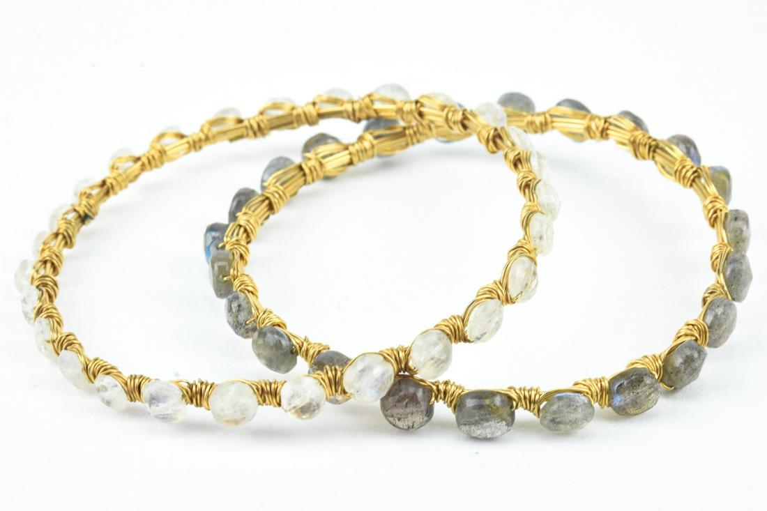 Pair of Wire Wrapped Moonstone Beaded Bracelets (1 of 8)