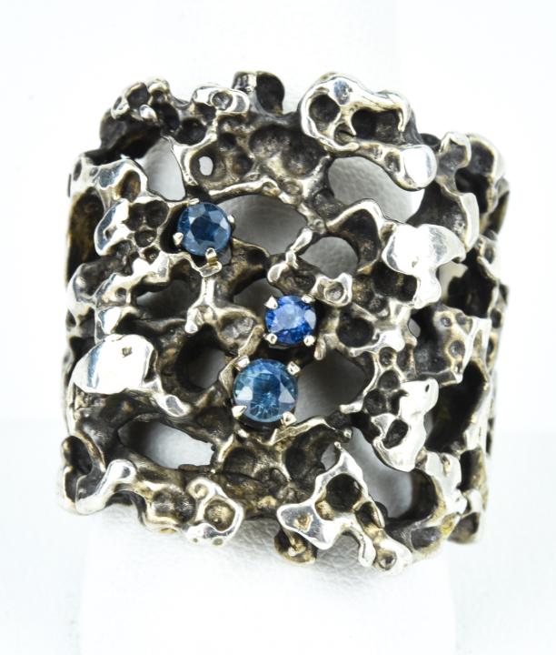Modernist Sterling Silver & Sapphire Handmade Ring (1 of 7)