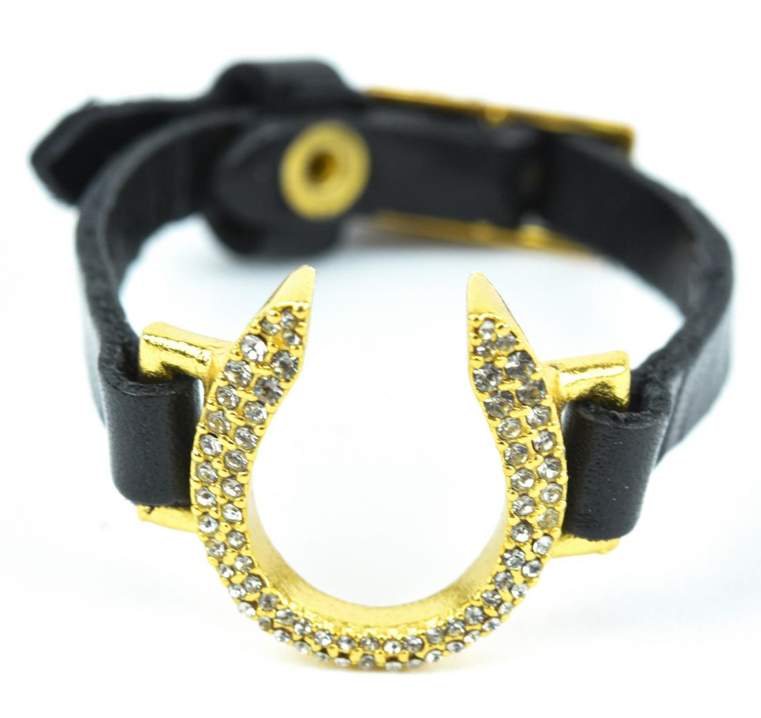 Pave Set Horse Shoe & Leather Strap Bracelet (1 of 9)