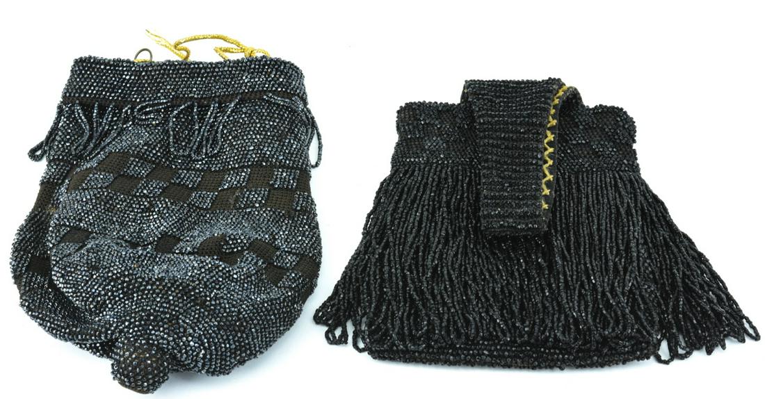 Two Art Deco Style Flapper Design Jet Bead Purses (1 of 10)