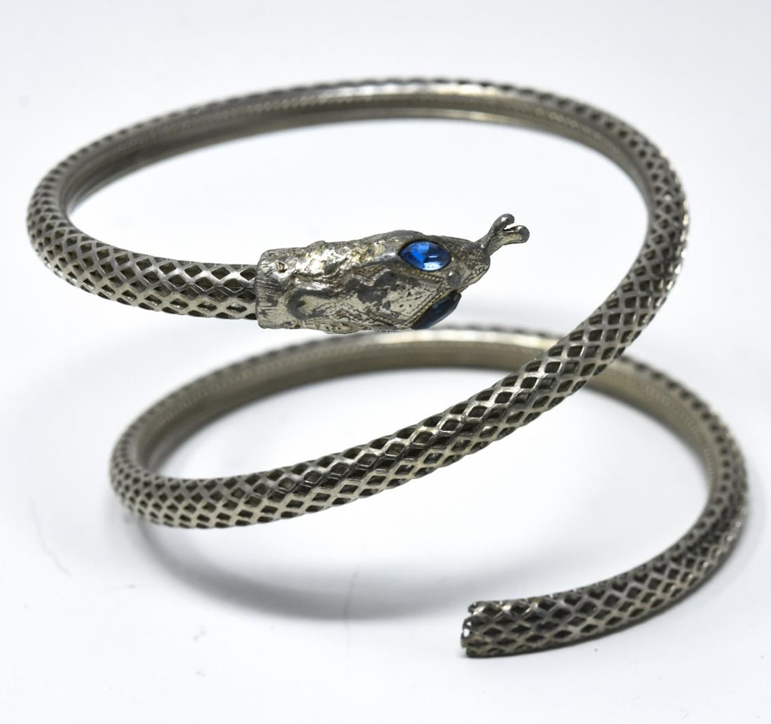 Silvered Brass Coiled Snake Cuff Bracelet (1 of 6)