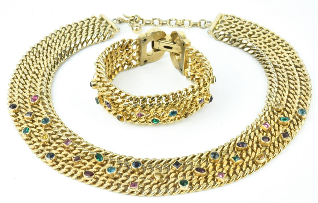 Costume Jewelry Necklace & Bracelet by Bergere: Vintage Costume Jewelry Necklace & Bracelet by Bergere. Bracelet measures 7.5 inches in length.