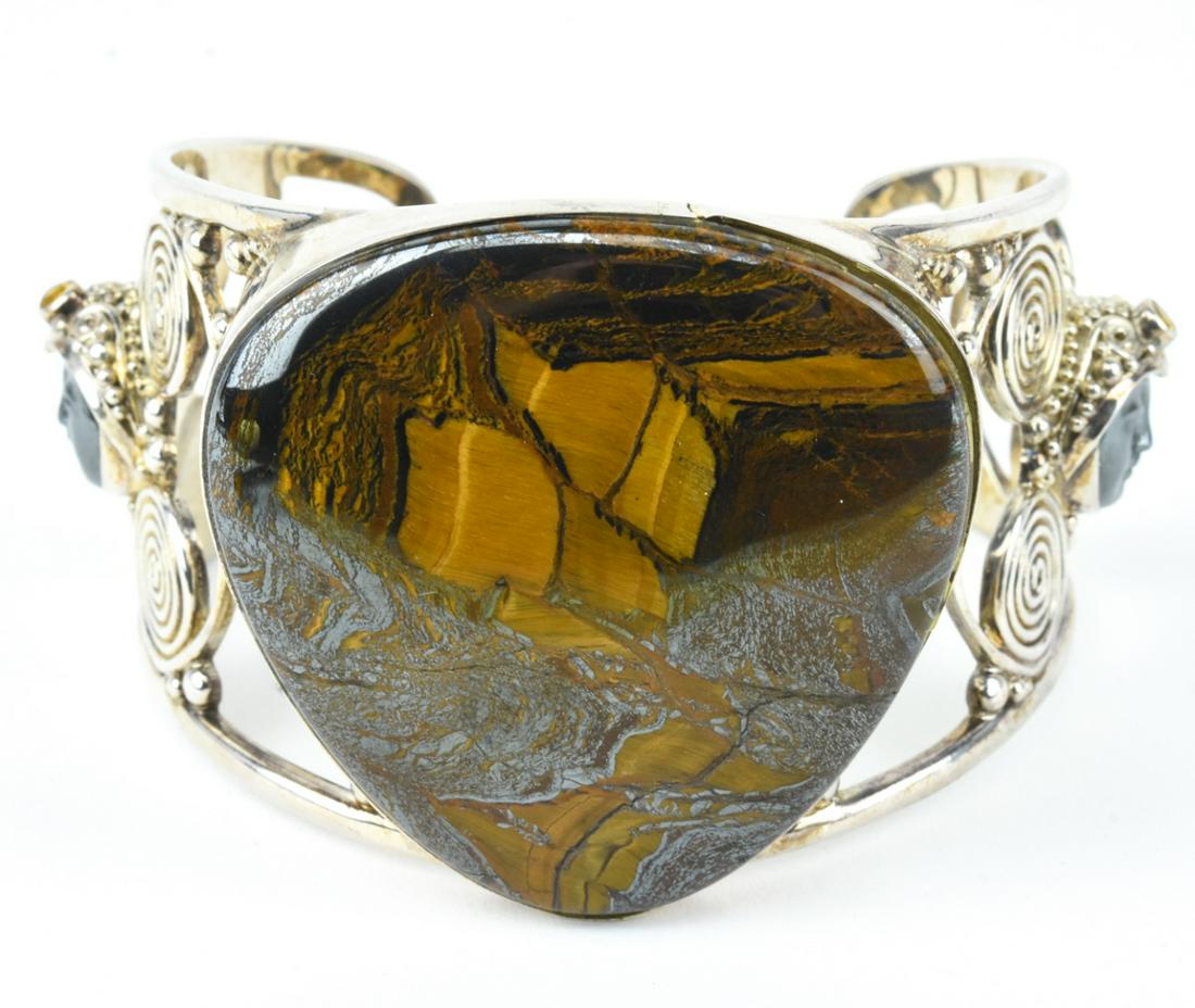 Large Sterling Silver Bracelet Signed Sajen (1 of 6)