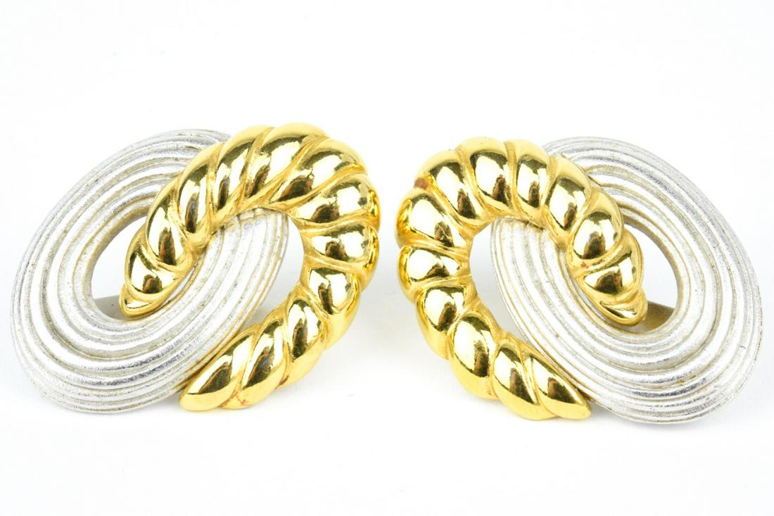 YSL 1980's Gold & Aluminum Tone Clip Earrings (1 of 7)