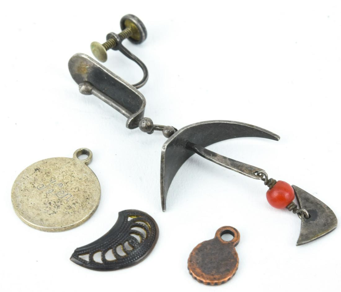 Assorted Sterling Silver Charms & Pendants: Assorted Sterling Silver Charms & Pendants. Includes Ed Weiner Sterling Silver & Coral Bead Mobile Single Earring. Largest measures 2.25 inches in length.