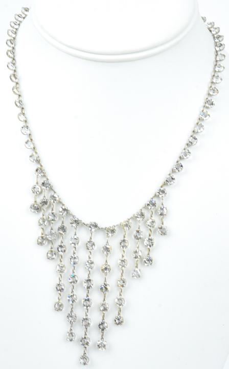 Vintage Cascading Paste and Sterling Necklace: Vintage Cascading Paste and Sterling Necklace – Very fine and beautifully constructed faux diamond paste necklace. Approximately 16” long and 15.1 grams.