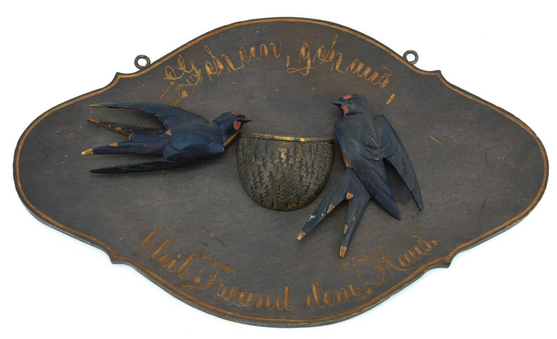 Antique Black Forest Carved Wall Plaque w Birds (1 of 7)
