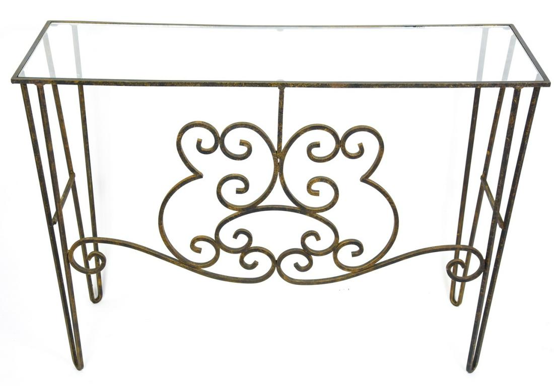 Mid Century Modern Glass Top Wrought Iron Console (1 of 10)