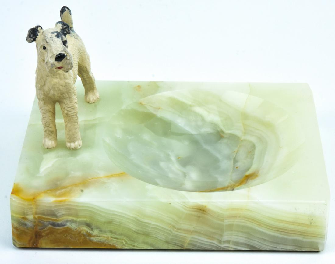 Antique Carved Onyx Dish w Terrier Dog Statue (1 of 8)