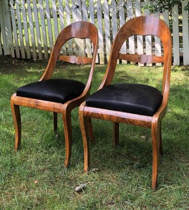 Pair Biedermeier Burled Fruitwood Chairs (1 of 4)