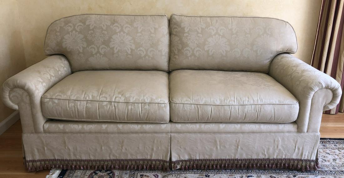 EJ Victor Rolled Arm Wheat Damask Fringed Sofa (1 of 7)