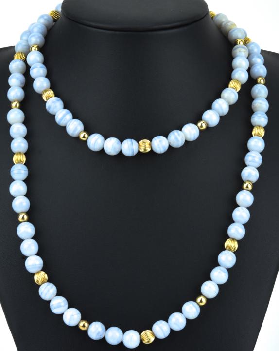 Estate 14 KT Yellow Gold Blue Lace Agate Necklace (1 of 5)
