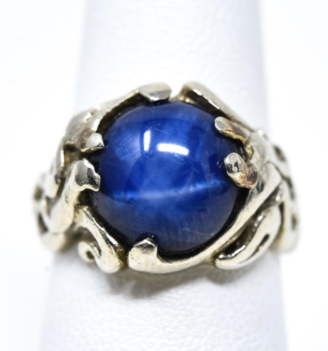 Star sapphire and 14k White Gold Artisan Ring (1 of 5)