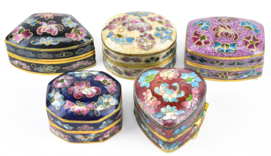 Set of Five Cloisonne Enamel Pill  or Snuff Boxes (1 of 10)