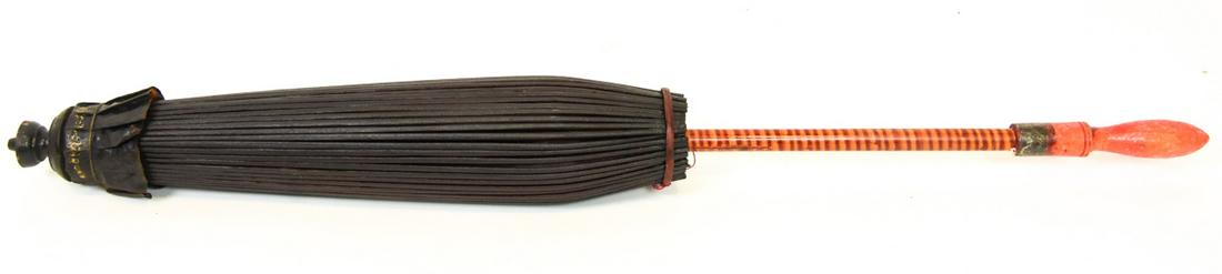 Vintage Burmese Buddist Monk Temple Parasol: Vintage Burmese Hand Painted Carved Buddist Monk Parasol From Temple Rangoon. 37 inches x 24 inches opened