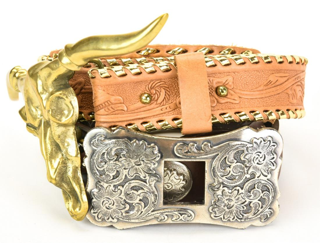 Western Women's Leather Belts w Steer Head Buckle (1 of 10)
