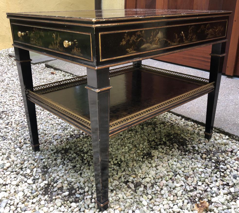 Black Lacquer Chinoisserie End Table Brass Gallery (1 of 5)