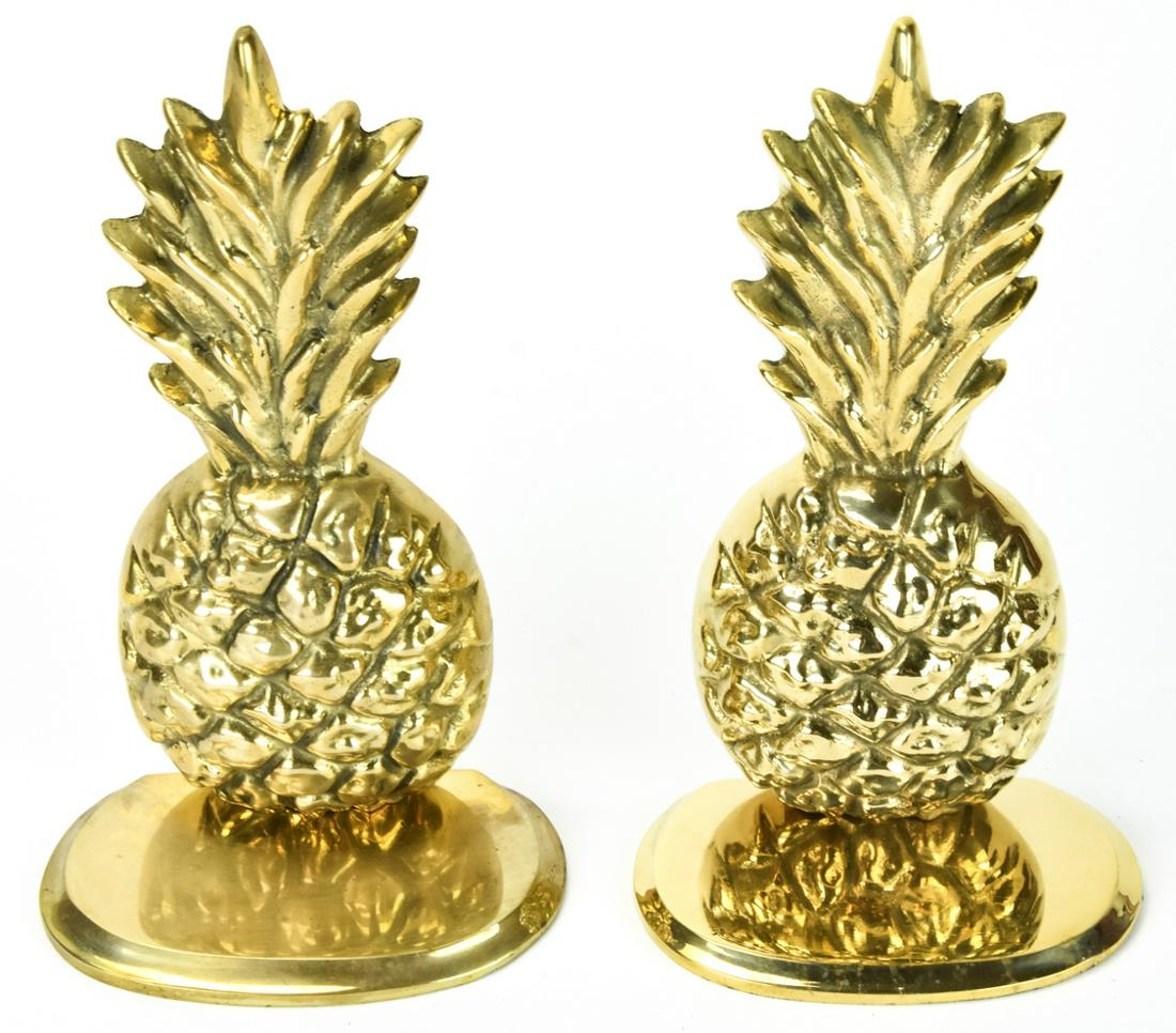 Pair Vintage Gilt Brass Figural Pineapple Bookends (1 of 7)