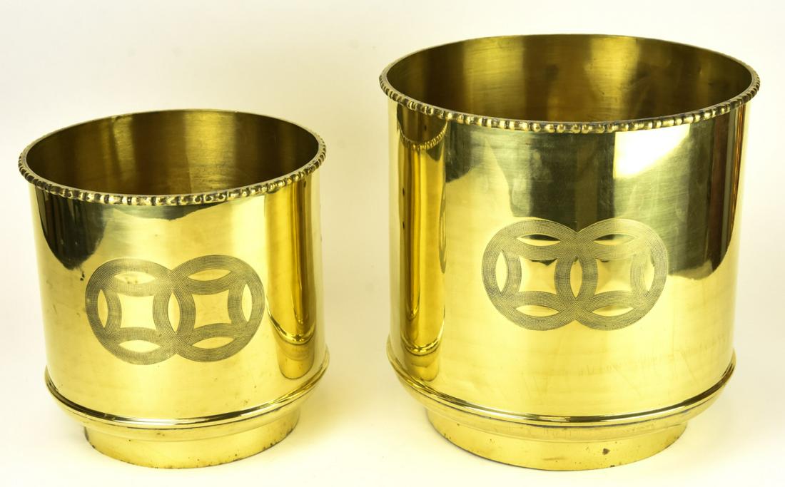Pair Mid C Asian Style Brass Planters (1 of 9)