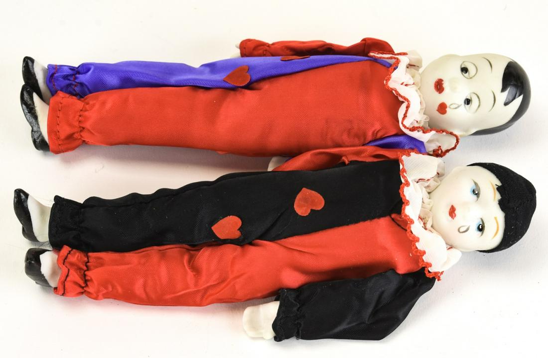 Pair Bisque Harlequin Clown Dolls (1 of 7)