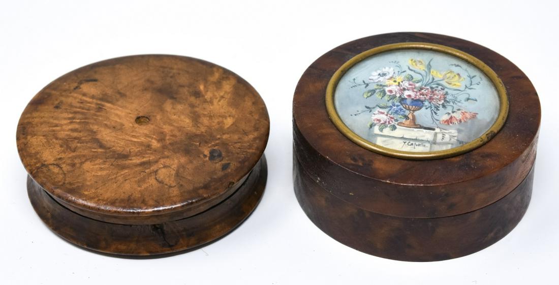 2 Antique Burled Wood Round Table Boxes (1 of 9)