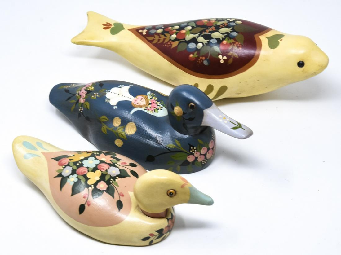 3 Hand Painted Wooden Folk Art Duck Decoys (1 of 8)