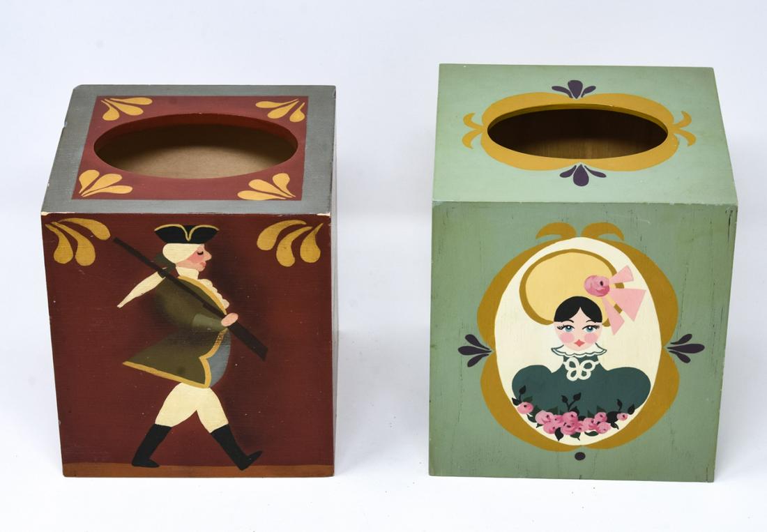 2 Hand Painted Folk Art Wooden Tissue Box Covers (1 of 7)