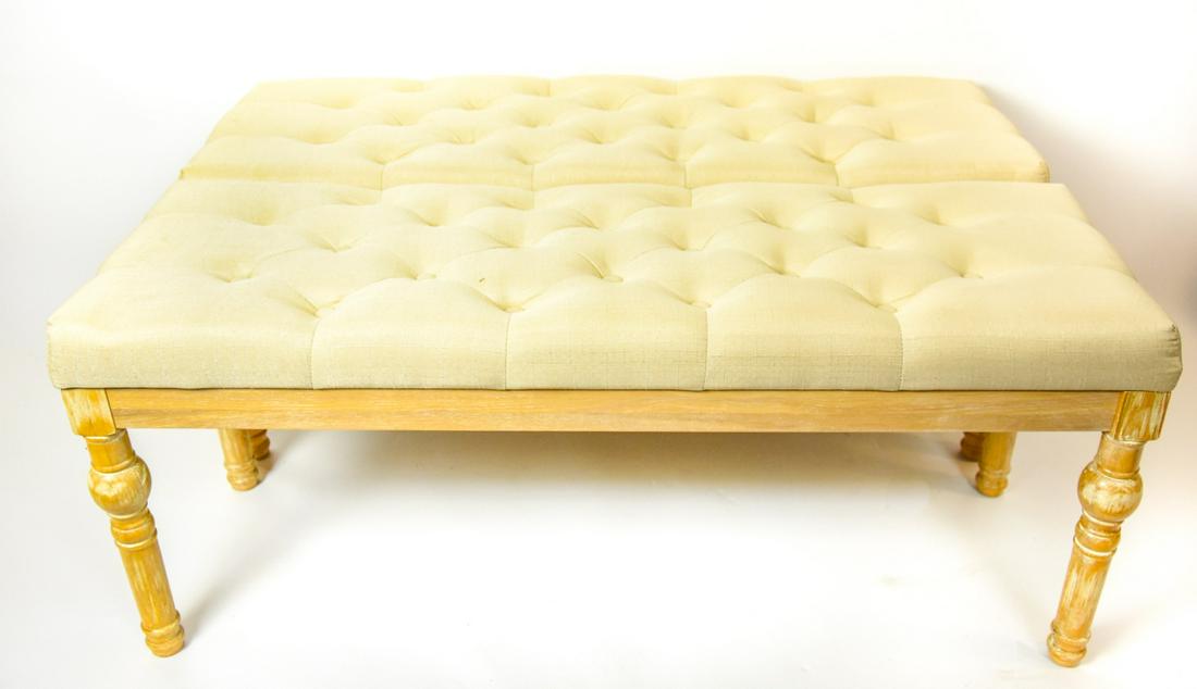 Pair Pine White Washed Tufted Upholstered Benches (1 of 8)
