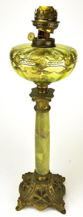 Antique Marble & Cast Bronze Hand Painted Oil Lamp (1 of 8)
