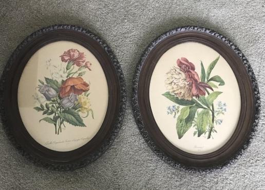 Pair Antique Oval Wooden Framed w Botanicals (1 of 1)