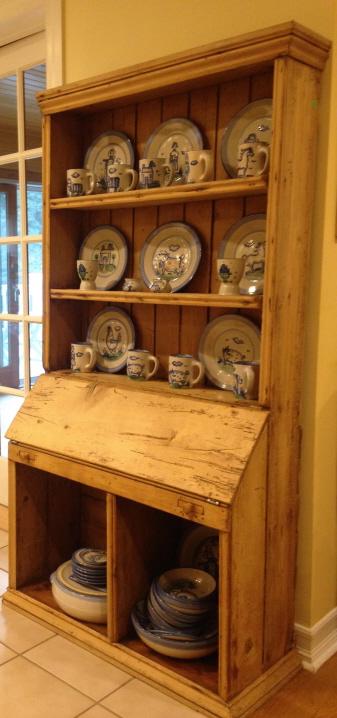 Antique Slant Front Carved Pine Welsh Cabinet (1 of 8)